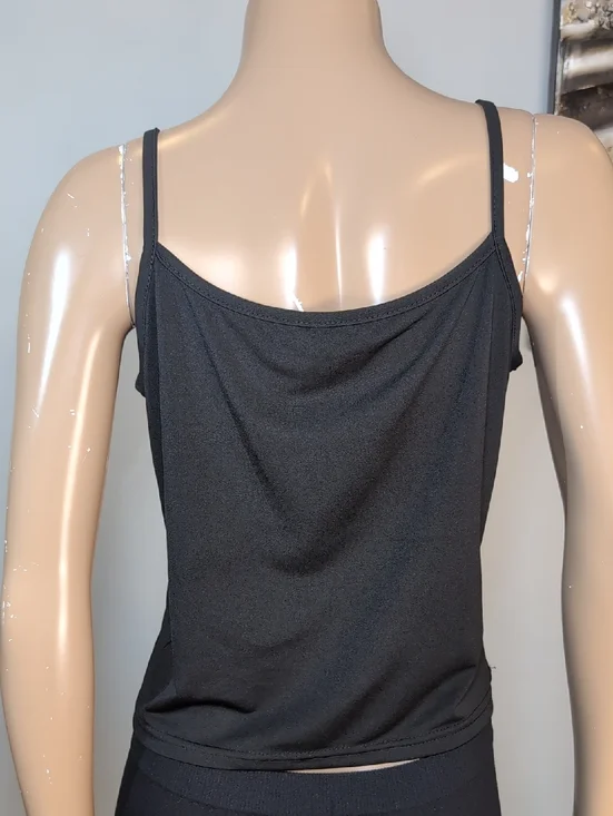 3/$20 Solid Black Cami Tank Top Stetchy Semi Cropped Basic Womens Size Large - Picture 4 of 7
